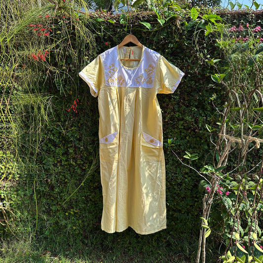 Regular Yellow with White Embroidered Yoke Nightwear