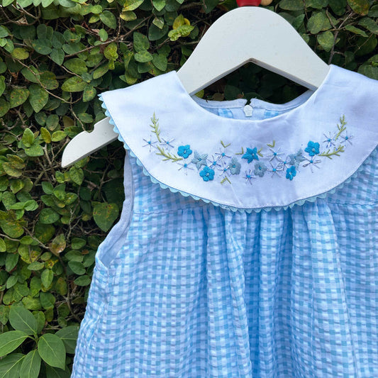 Embroidered Gingham Dress for Little Princesses