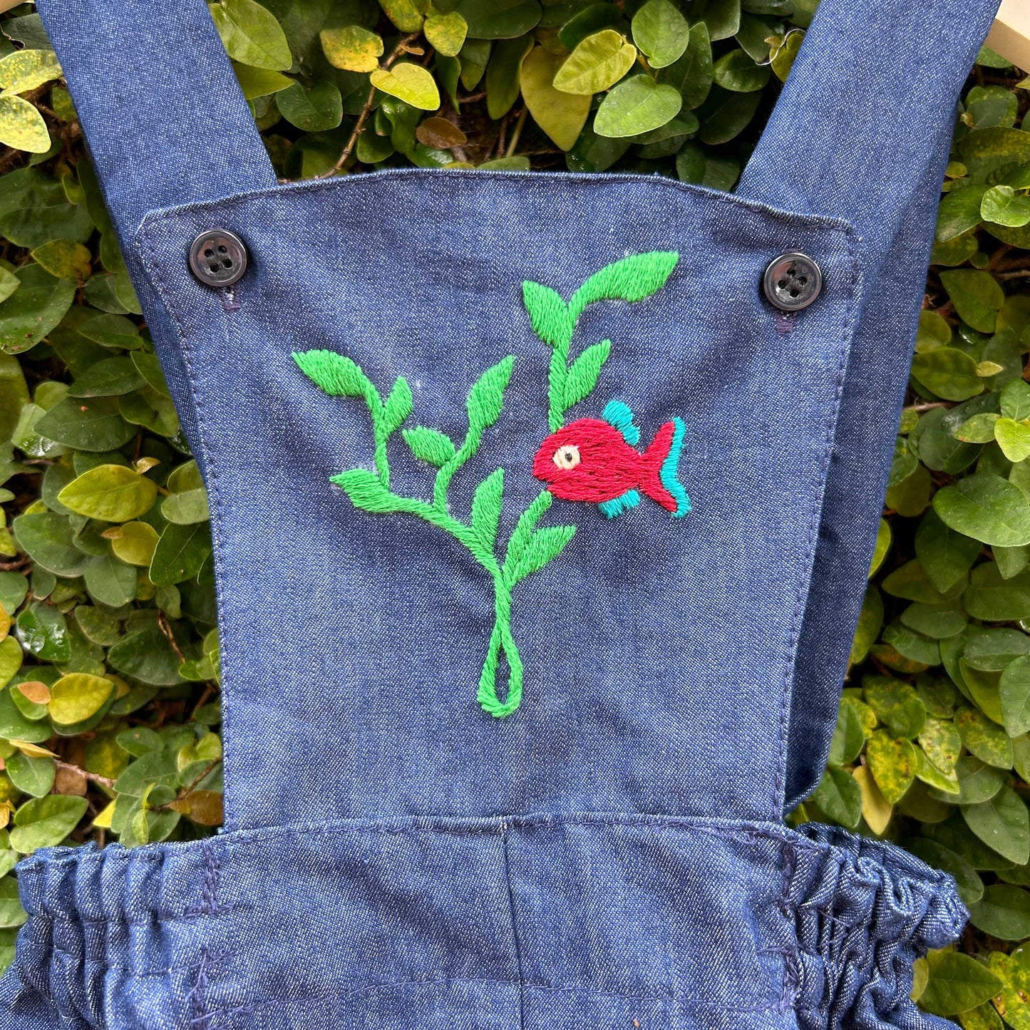Stylish Hand-Embroidered Blue Denim Romper