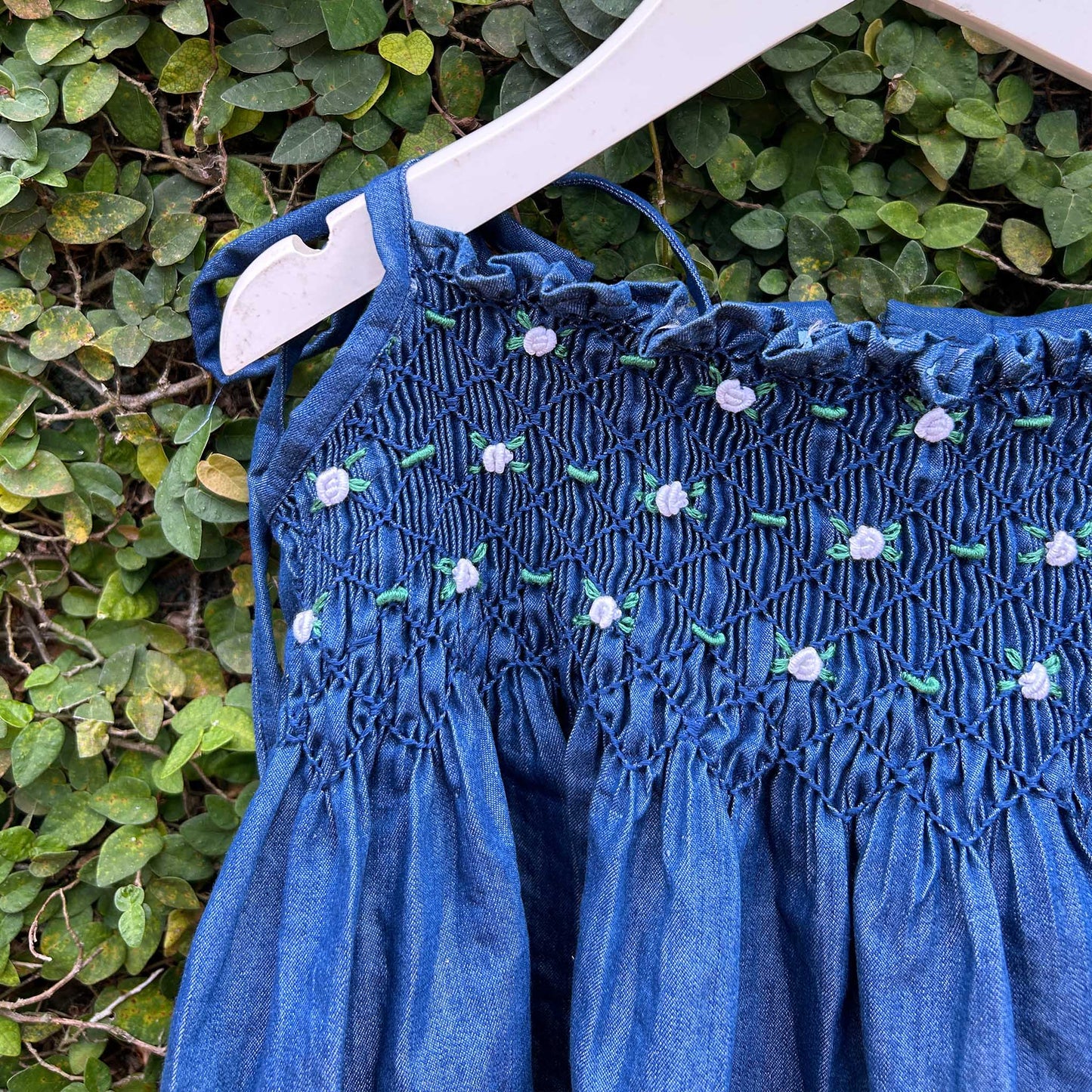 Shoulder Tie Sleeveless Denim Smock Dress