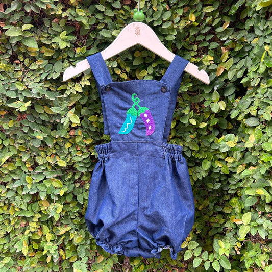 Stylish Hand-Embroidered Blue Denim Romper