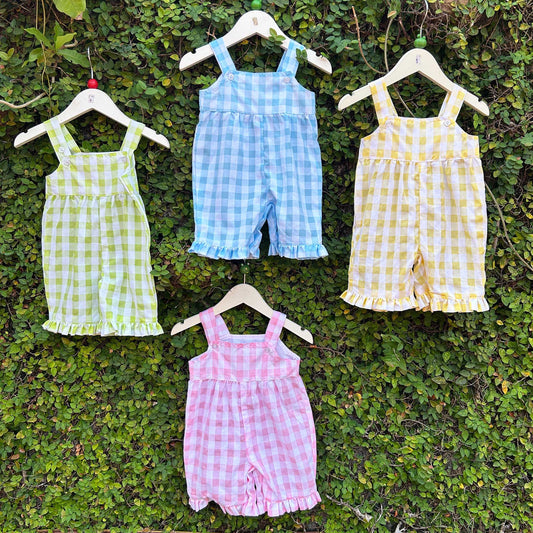 hecked cotton baby rompers