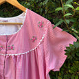 Half Open Embroidered Gingham Nighty