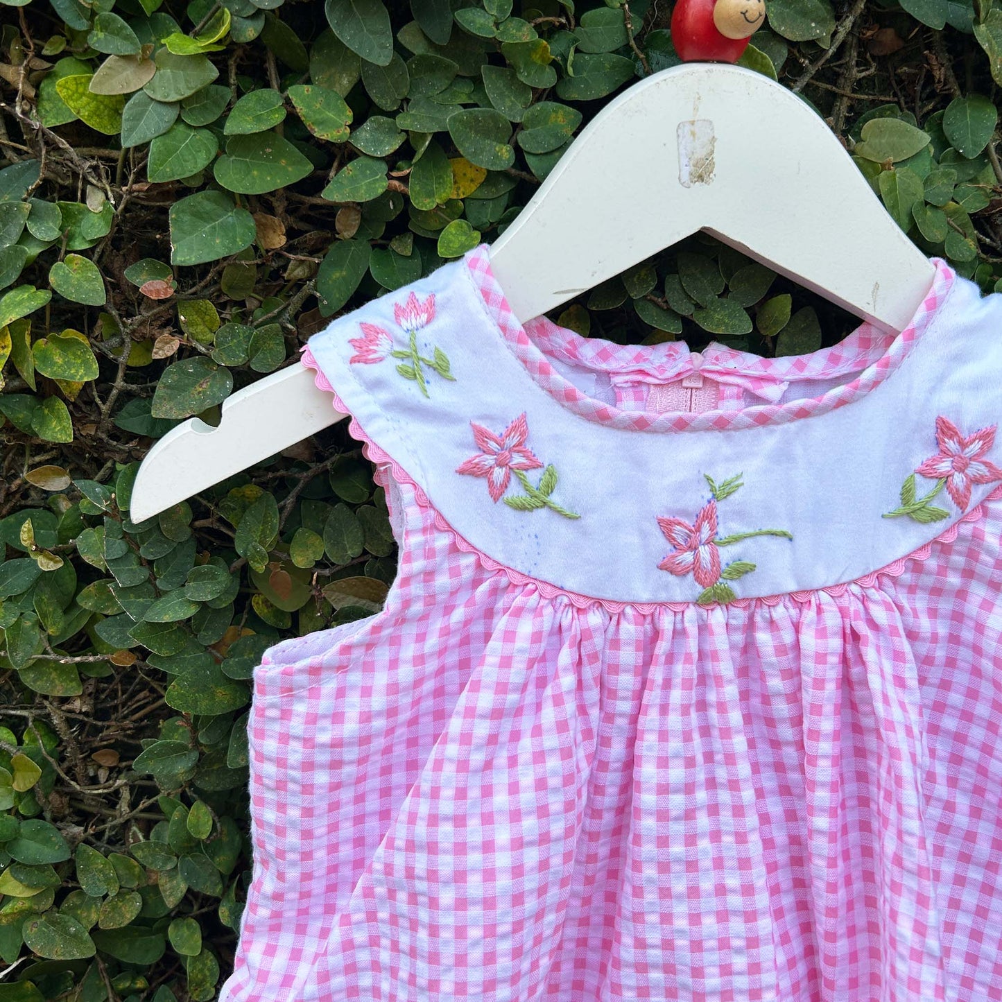 Comfy Gingham Dress with Floral Embroidery