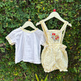 EMBROIDERED TURTLE GINGHAM ROMPER