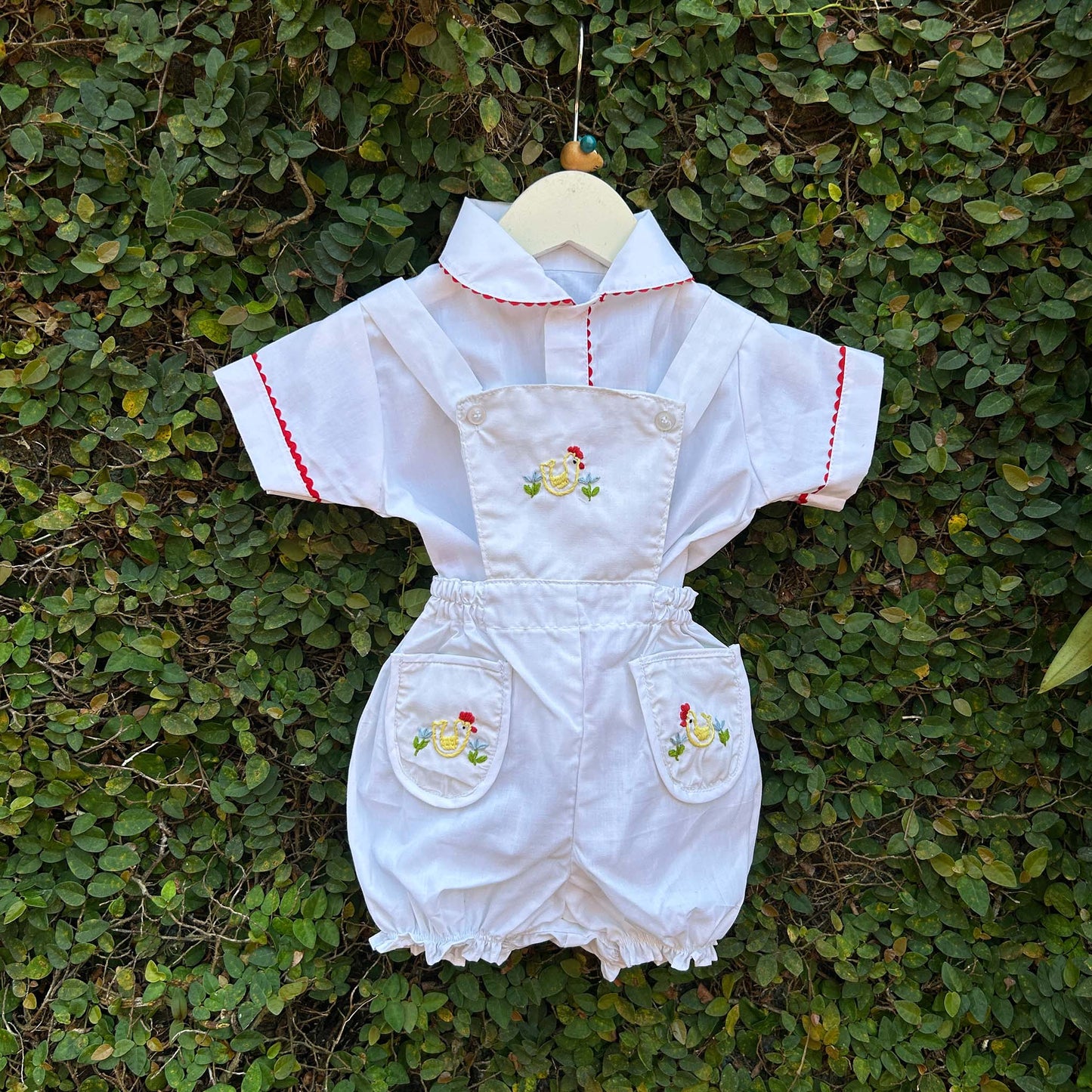 Hen And Floral Hand Embroidered Dungarees Set