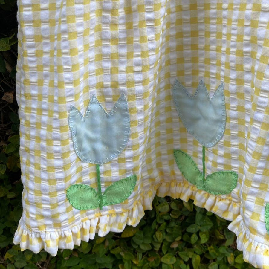 Cotton Seersucker Sleeveless Tulip Appliqué Dress