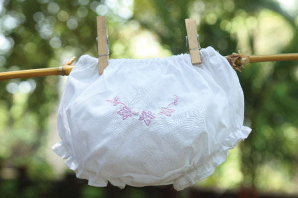 Hand Embroidered Diaper Cover with Violet Flowers