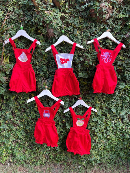 hand embroidered cotton red romper