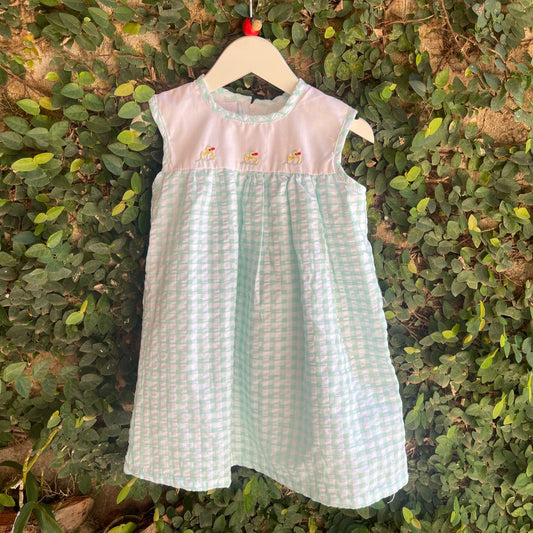 Hand Embroidered High Yoke Gingham Dress