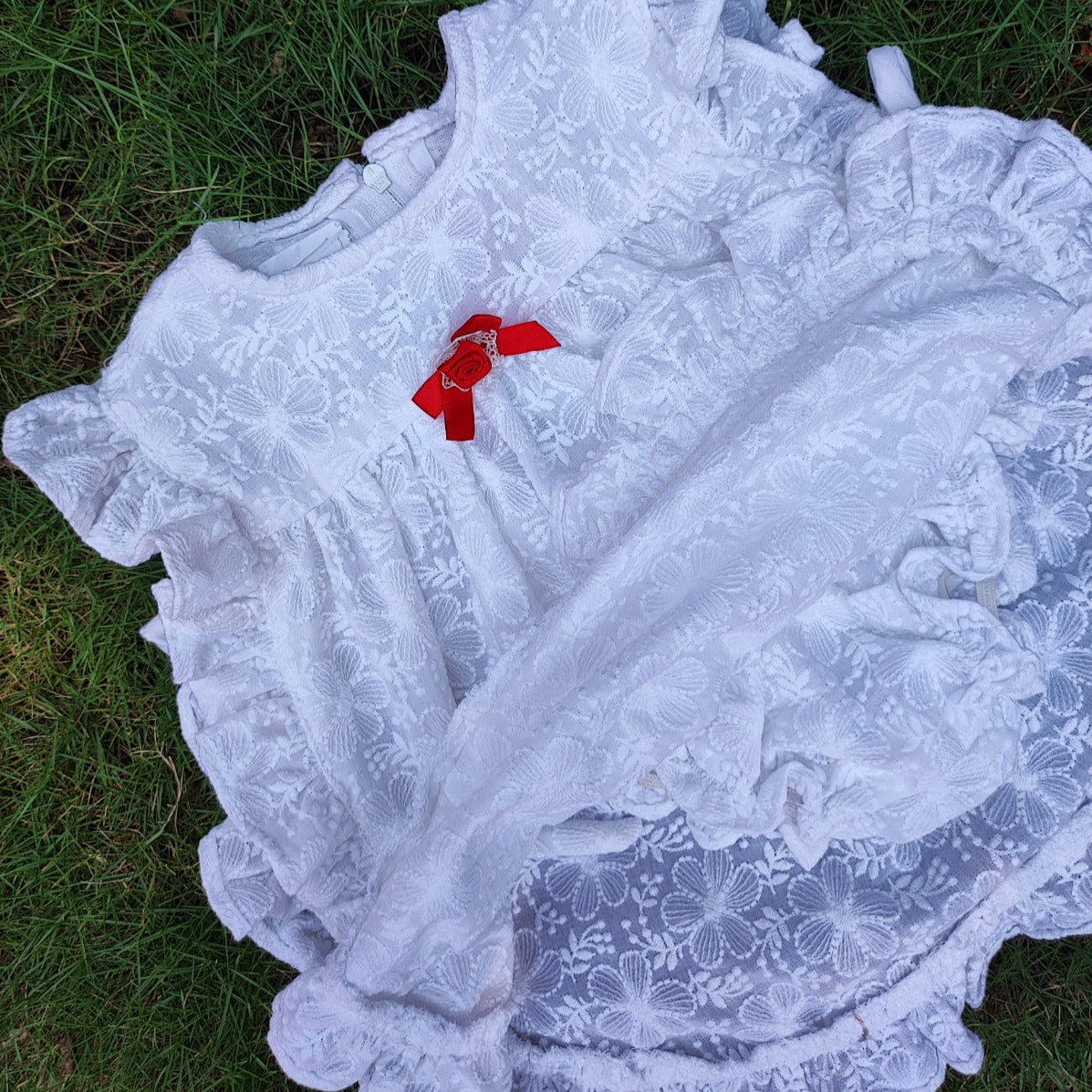 Little Miss Apron Dress in Embroidered Fabric