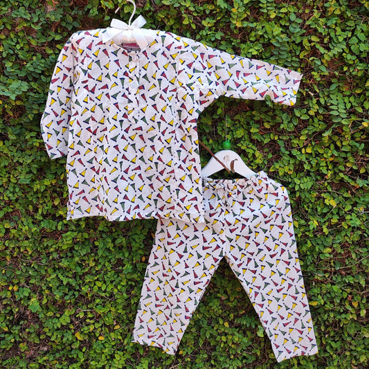 COLORFUL CAP PRINT COTTON KIDS NIGHTWEAR