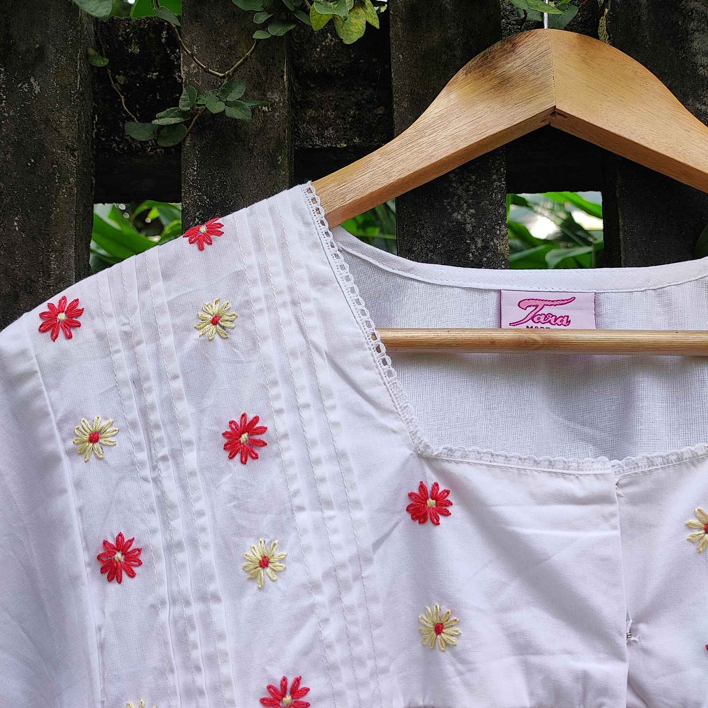 Half Sleeved Nightwear with Embroidered Ornate Flowers