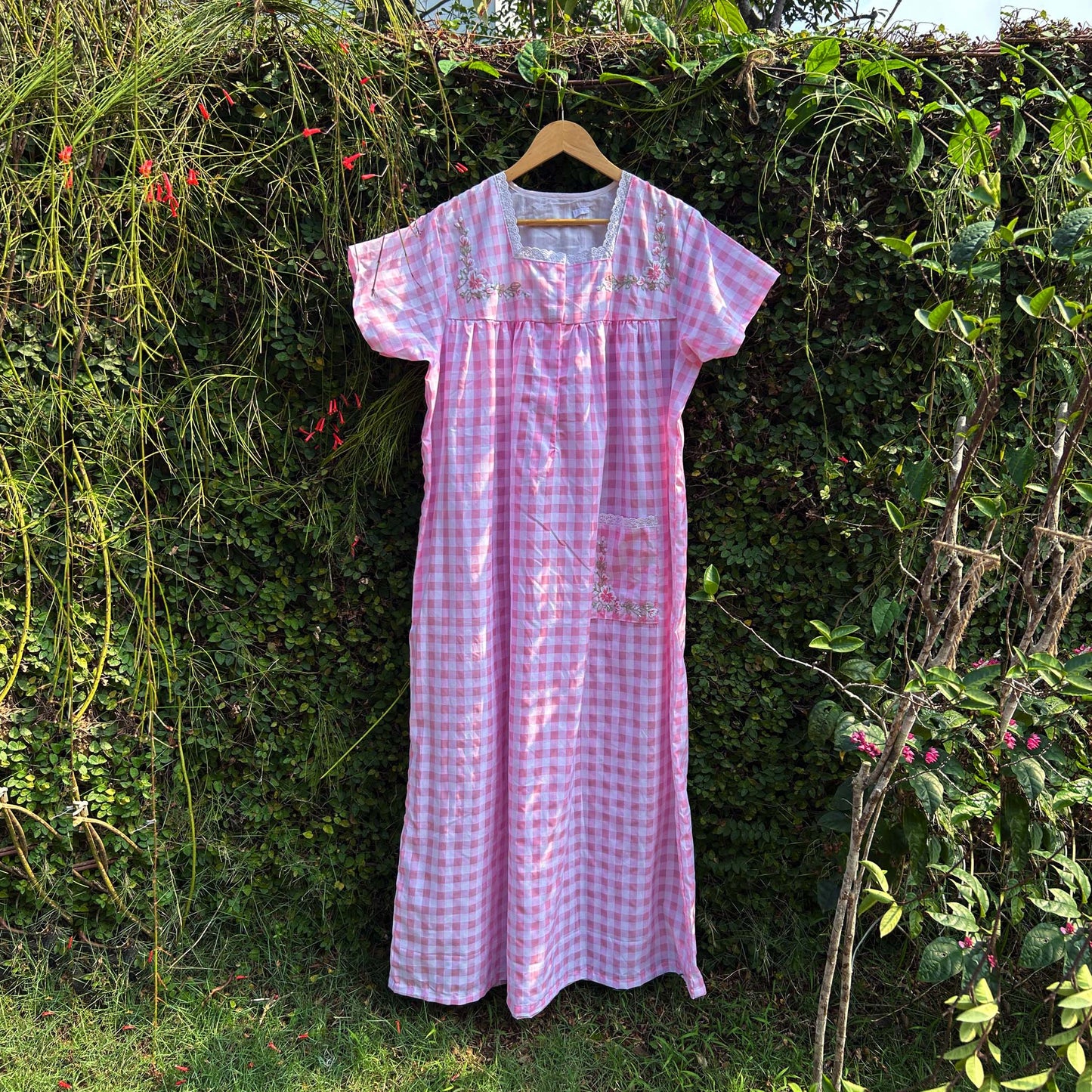 Embroidered Square Lace Yoke Ladies Nightwear
