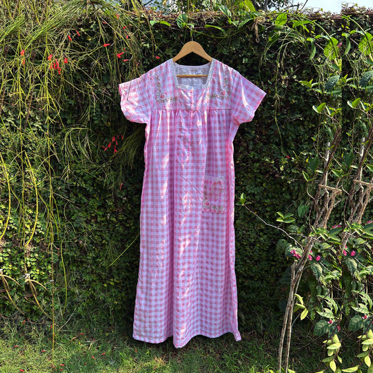Embroidered Square Lace Yoke Ladies Nightwear