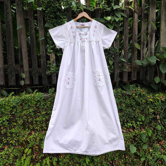 Half Sleeved Nightwear with Embroidered Ornate Flowers