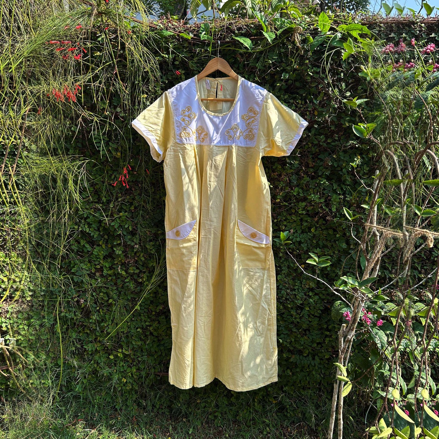 Regular Yellow with White Embroidered Yoke Nightwear