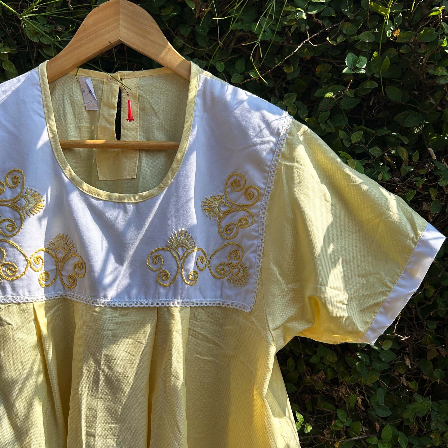 Regular Yellow with White Embroidered Yoke Nightwear