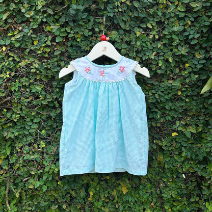 Comfy Gingham Dress with Floral Embroidery