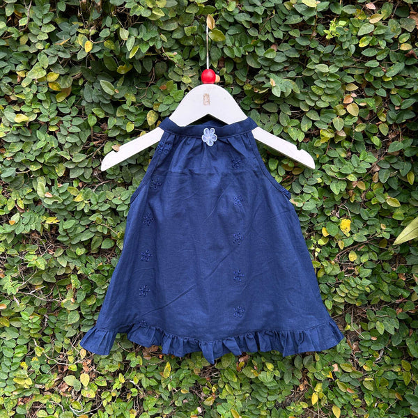 Embroidered Fabric Navy Blue Dress for Sunny Adventures