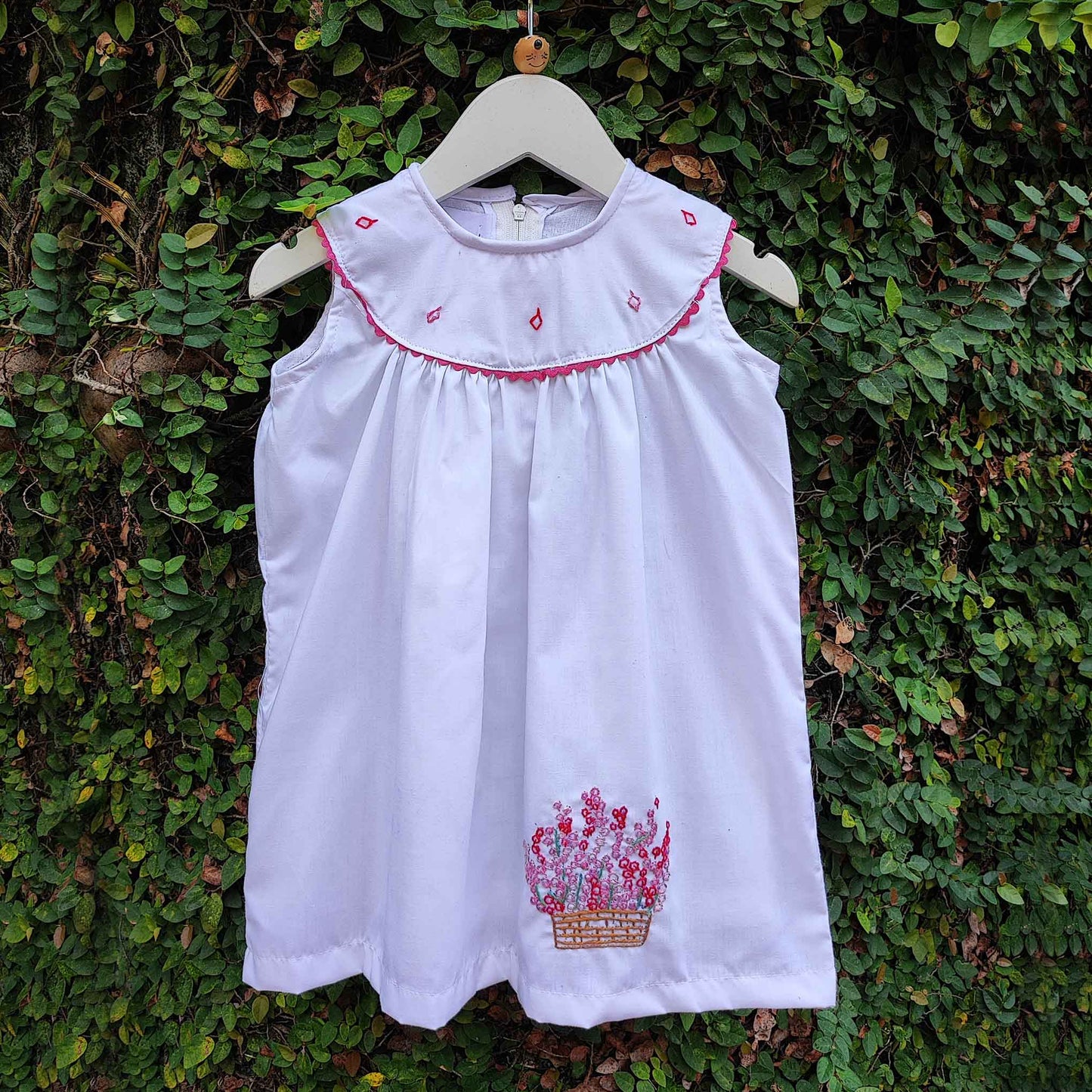 White n Red Embroidered Sleeveless Dress