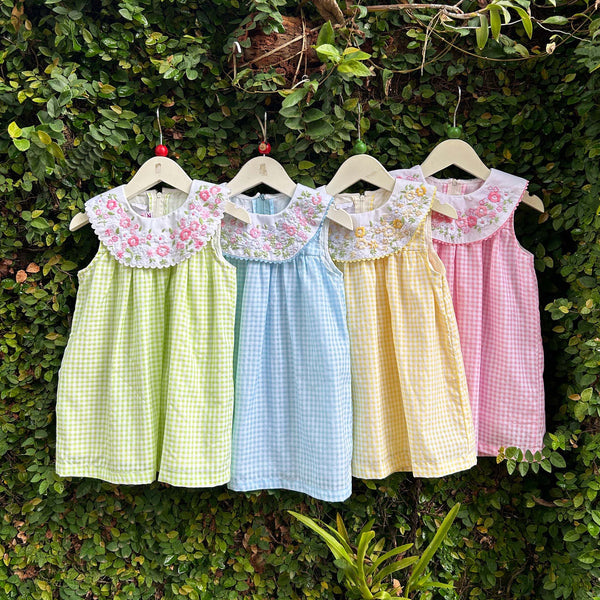 gingham baby dress with embroidery