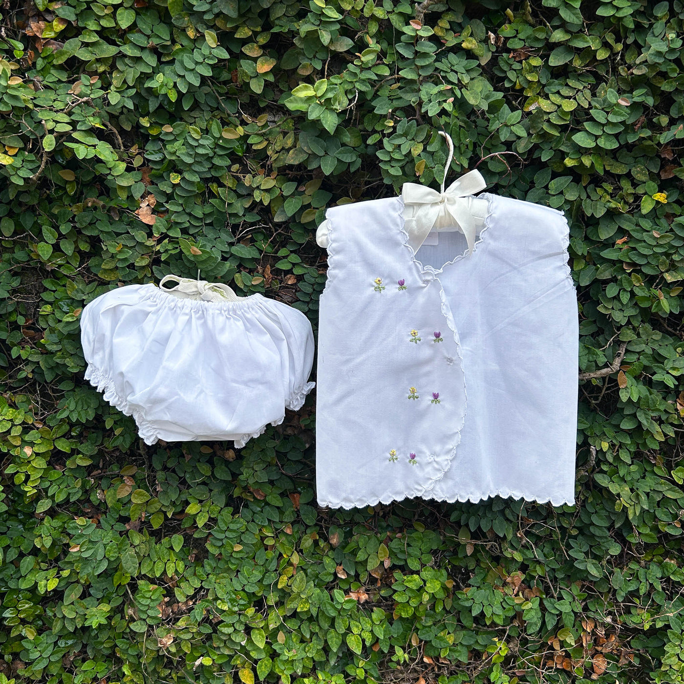 white embroidered newborn dress set