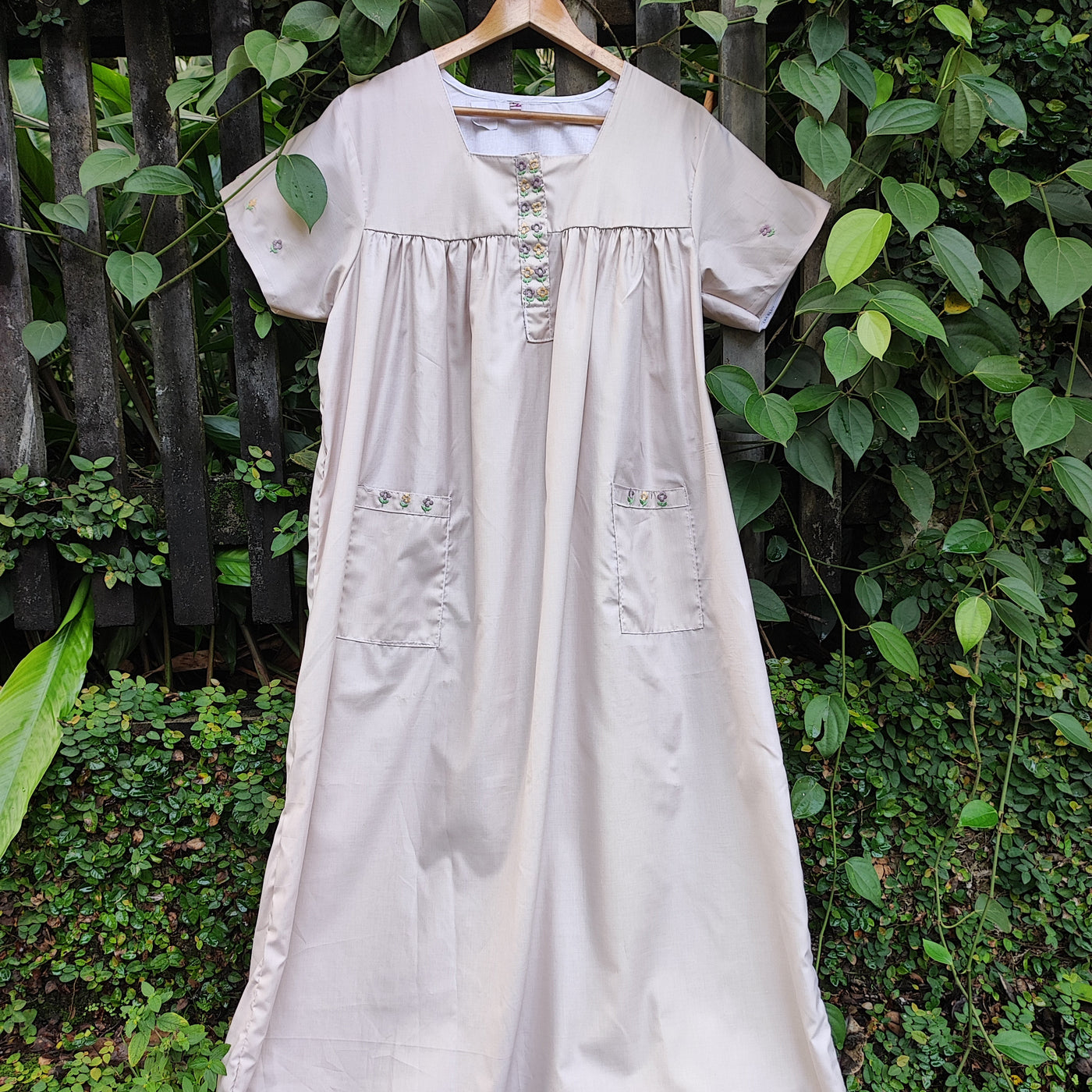 Stripe & Gingham Mixed Floral Embroidered Nighty