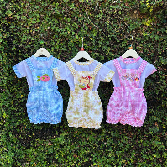 stylish gingham baby balloon romper