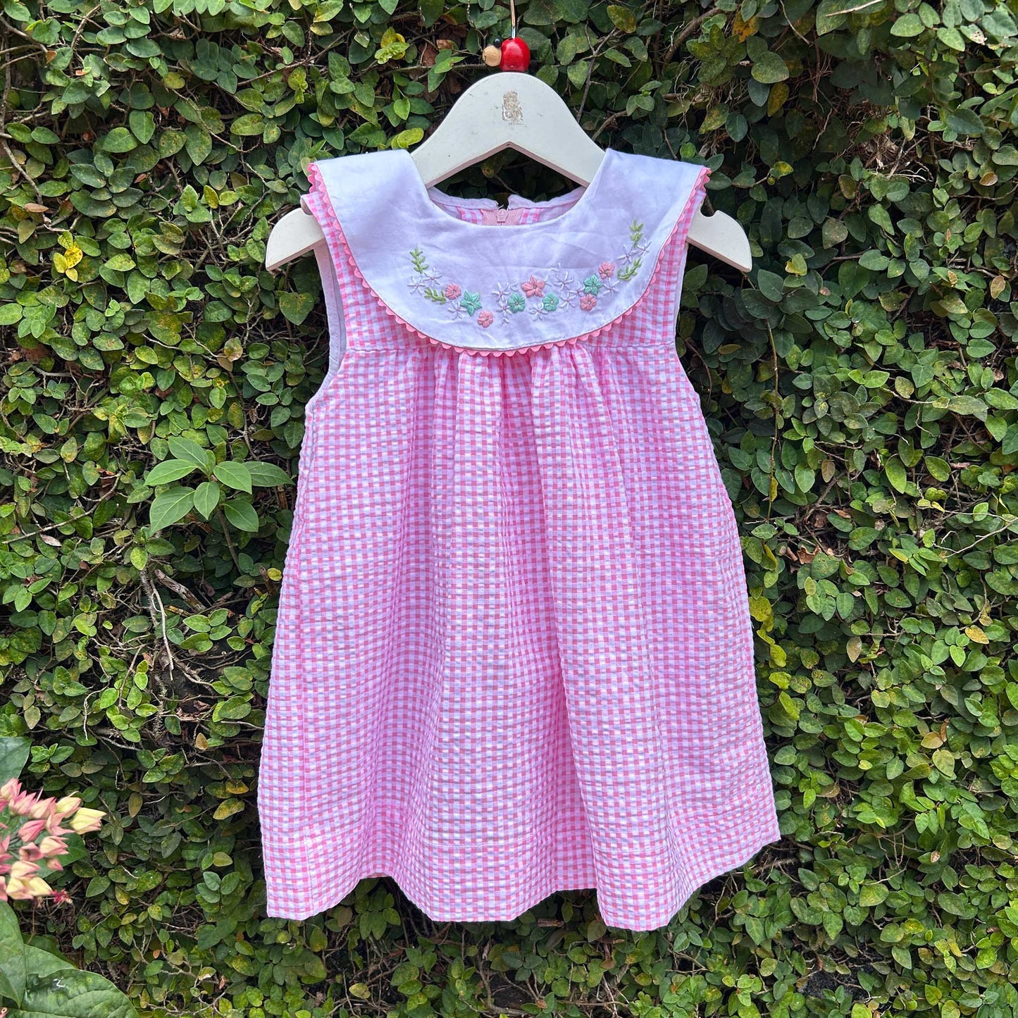 Embroidered Gingham Dress for Little Princesses