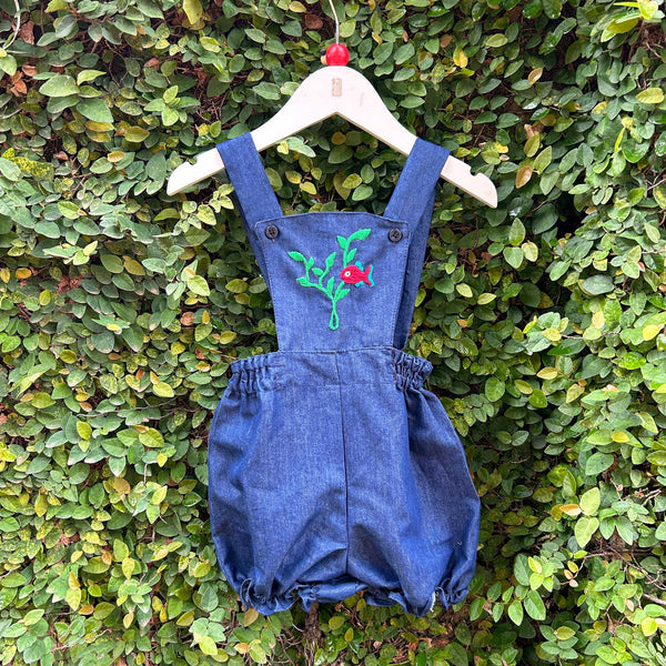 Stylish Hand-Embroidered Blue Denim Romper