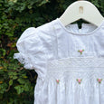 Timeless White Cotton Dress with Pink Bullion Flowers