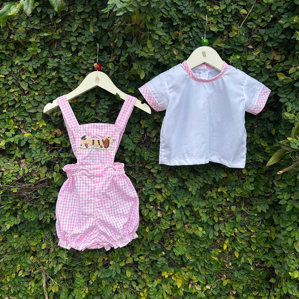 Adorable Gingham Romper with Doggie Embroidery