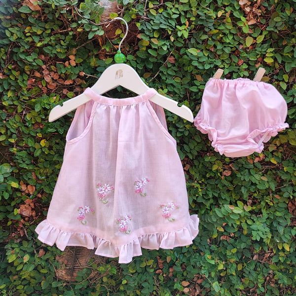 pink embroidered baby frock