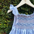 Sky Blue Smocked Dress with Frills