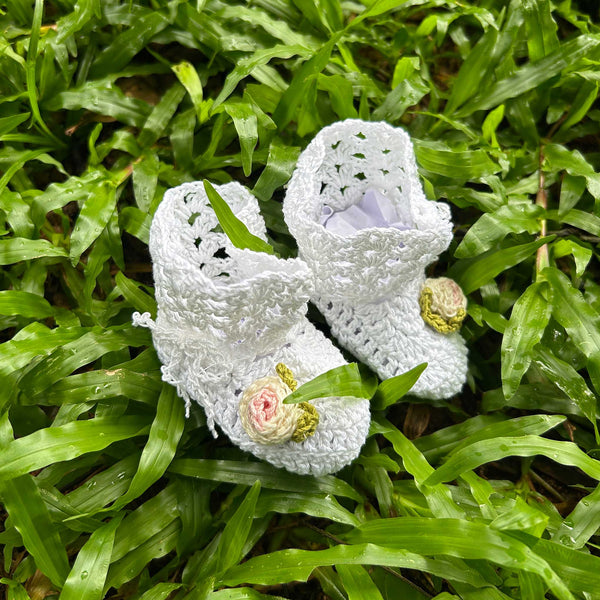 Adorable White Crochet Baby Booties