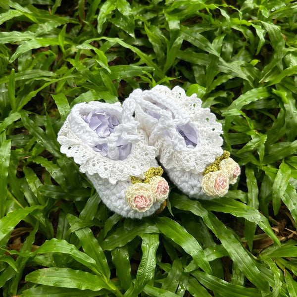 Elegant Crocheted Baby Socks with Embroidered Roses