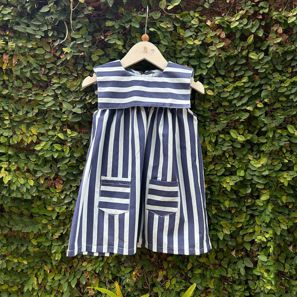 navy blue and white stripes baby dress