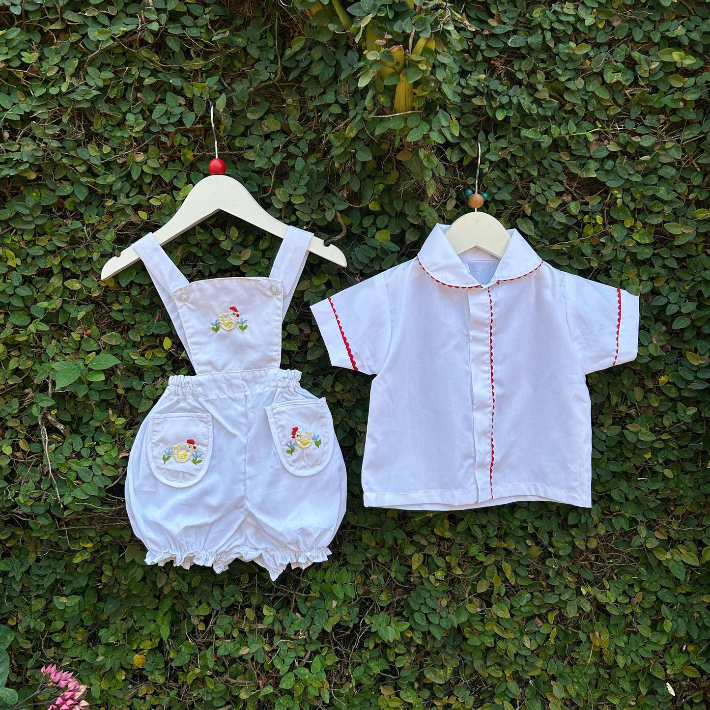 white embroidered dungaree set