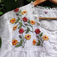 Embroidered Yellow N Red Florals Cotton Nightwear