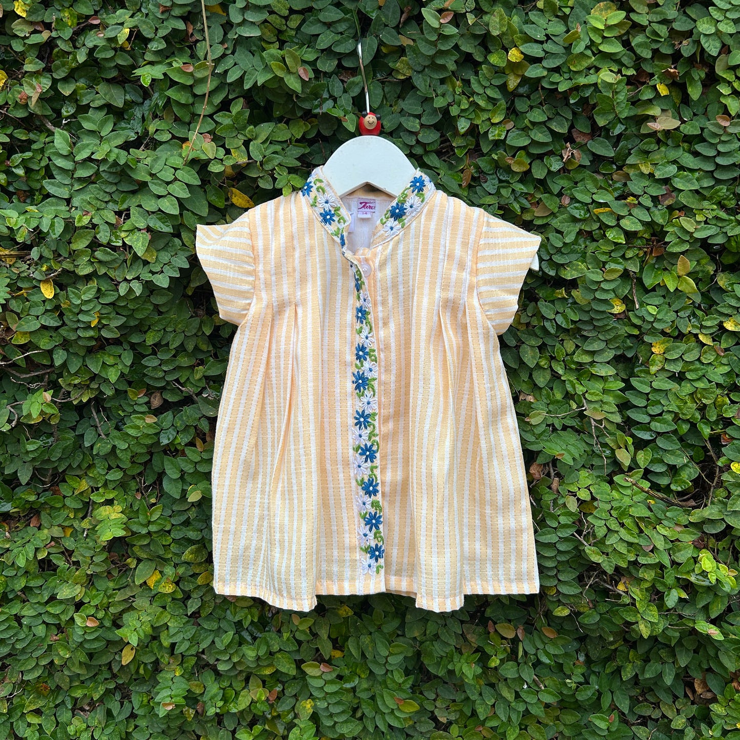 Striped Beach-Ready Dress with Floral Embroidery