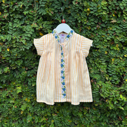 Striped Beach-Ready Dress with Floral Embroidery