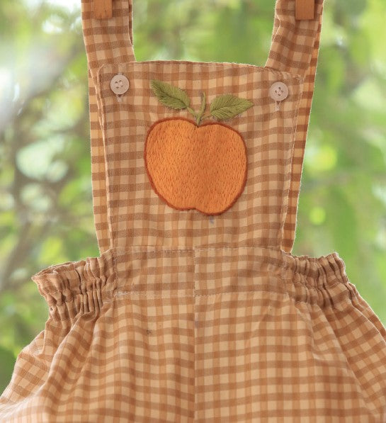 Brown check romper with cross back for little kids by Tara online