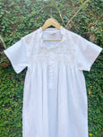 Cotton White Collar Smocking Buds Nighty - Front Open