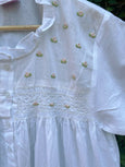 Cotton White Collar Smocking Buds Nighty - Front Open