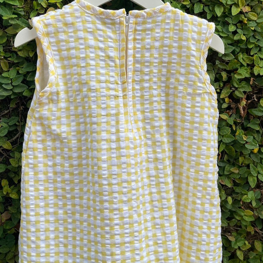 Cotton Seersucker Sleeveless Tulip Appliqué Dress