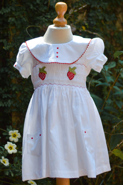 strawberry motifs smocked baby dress