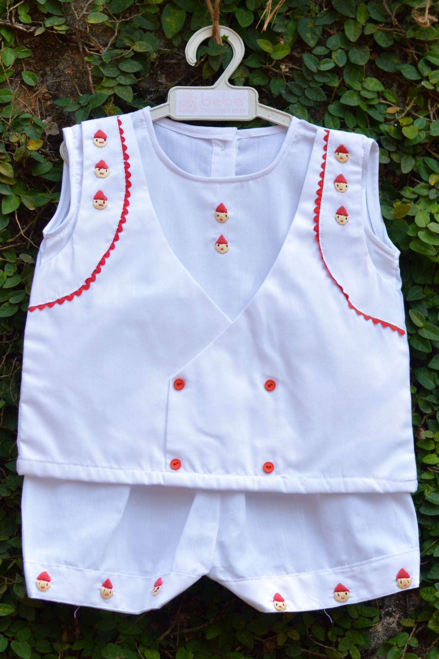 red capped pixies baby suit