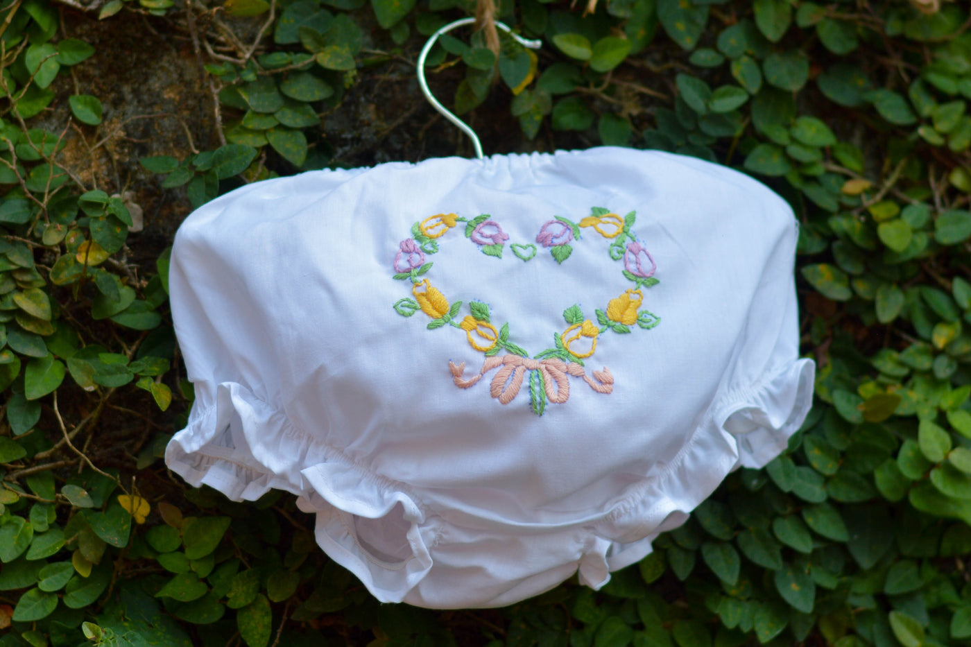 flowery heart embroidered diaper cover