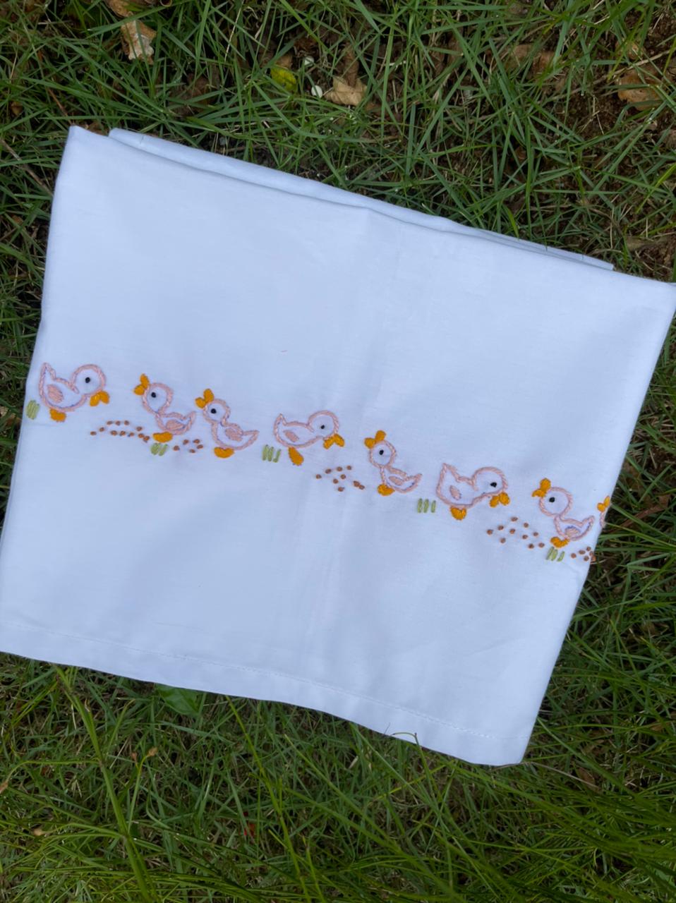 hand embroidered ducks cotton sheet
